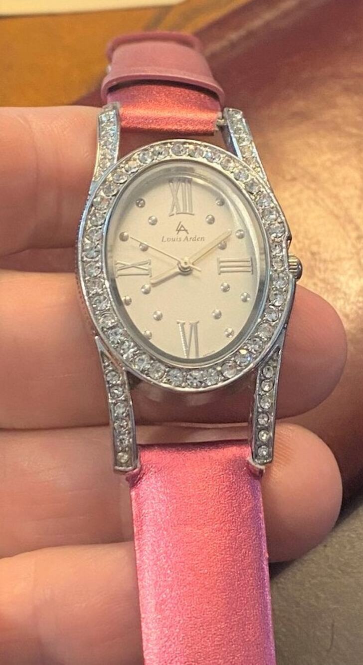Women's 27mm Louis Arden Watch, Silver Tone with Crystal Accents, Leather Band